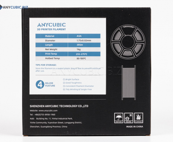 Фото 4 - ASA чорний Anycubic Ø1,75мм Вага:1кг